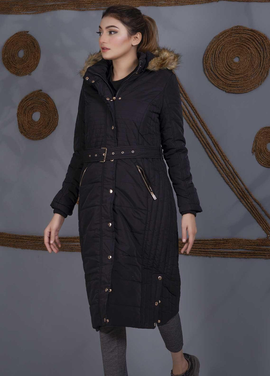 Sanaulla Exclusive Range Parashoot Full Sleeves Long Jackets for Women -  SU20J Coat 5545 Black