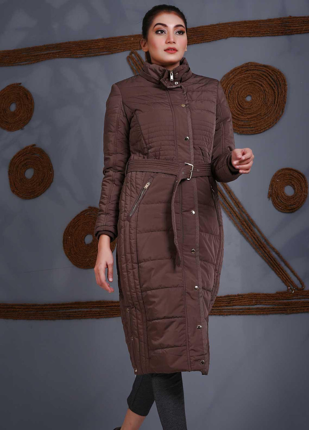 Sanaulla Exclusive Range Parashoot Full Sleeves Women Long Jackets -  SU20J Coat 5545 Fawn
