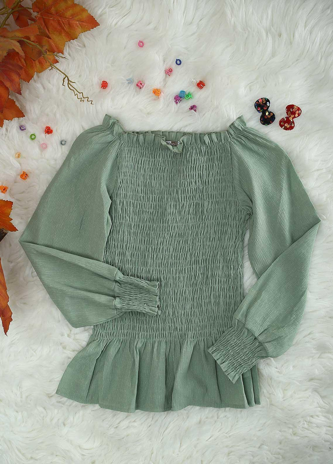 Sanaulla Exclusive Range Crepe Casual Tops for Girls - 0069 Green