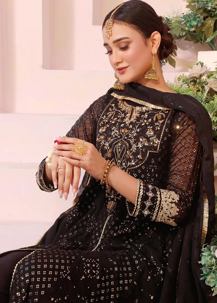 Al Harir Apparel Pret Embroidered Chiffon 3 Piece Suit Black