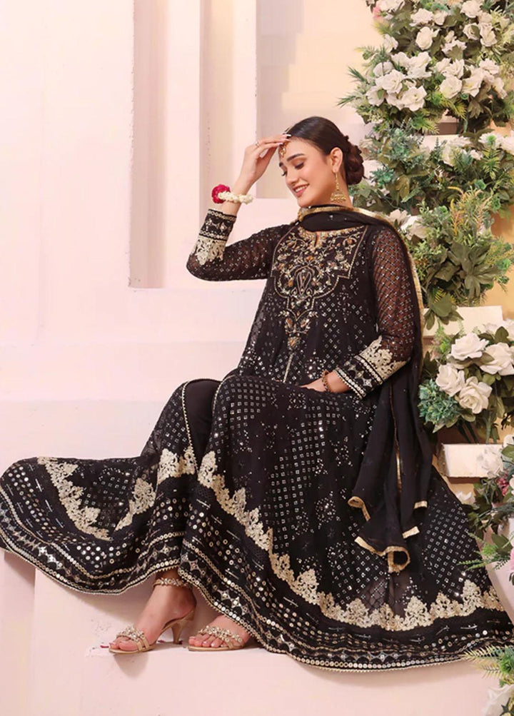 Al Harir Apparel Pret Embroidered Chiffon 3 Piece Suit Black