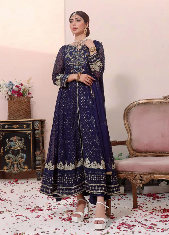 Al Harir Apparel Pret Embroidered Chiffon 3 Piece Suit Navy Blue