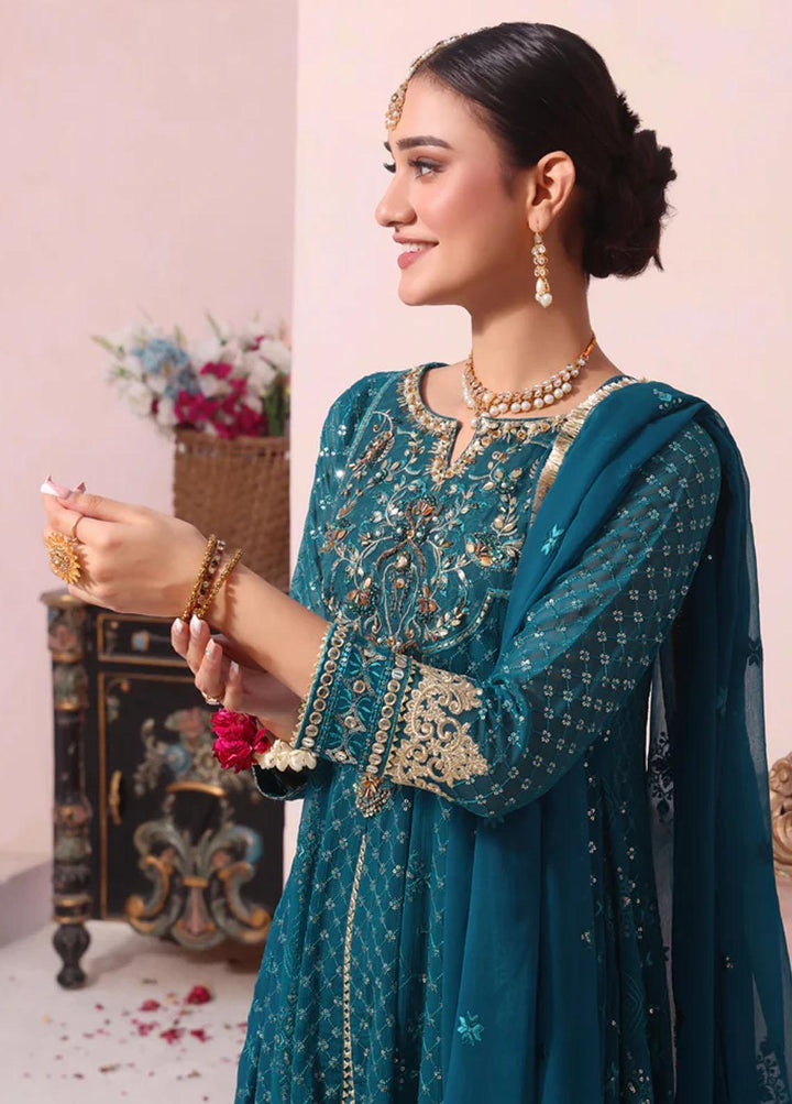 Al Harir Apparel Pret Embroidered Chiffon 3 Piece Suit Peacock