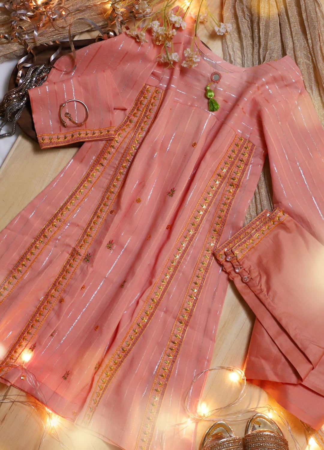 Sania Khan Jacquard Fancy 2 Piece Suit for Girls - Peachy Pink