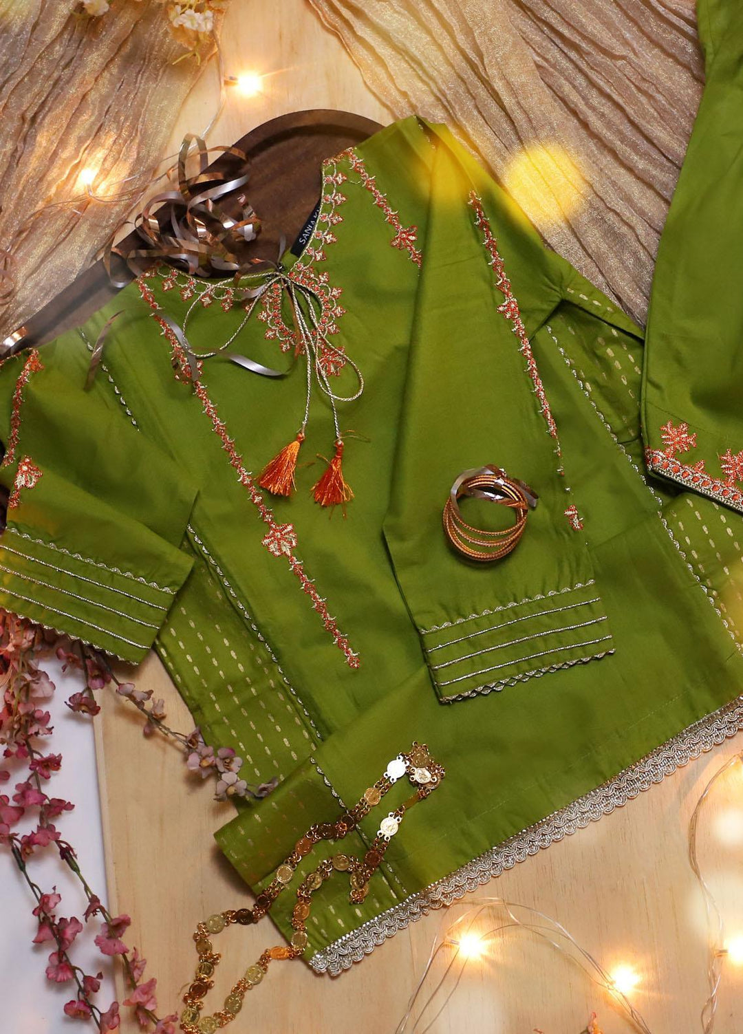 Sania Khan Cotton Fancy 2 Piece Suit for Girls -  Parrot Green