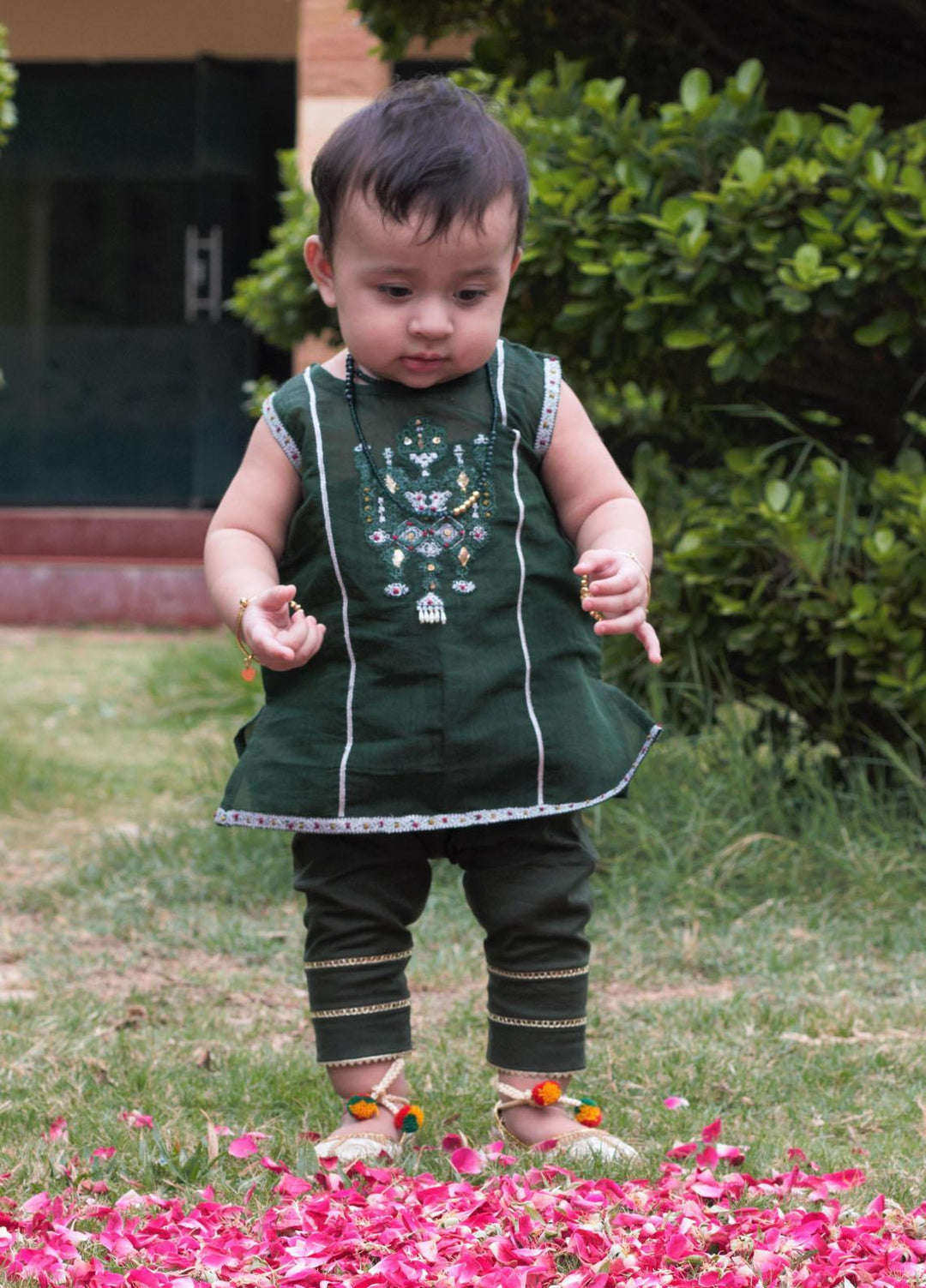 Sania Khan Cotton Fancy Kids 2 Piece Suit -  B-02 Bottle Green