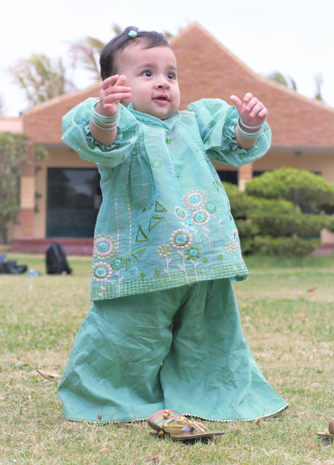 Sania Khan Cotton Fancy Kids 2 Piece Suit -  B-04 Sea Green
