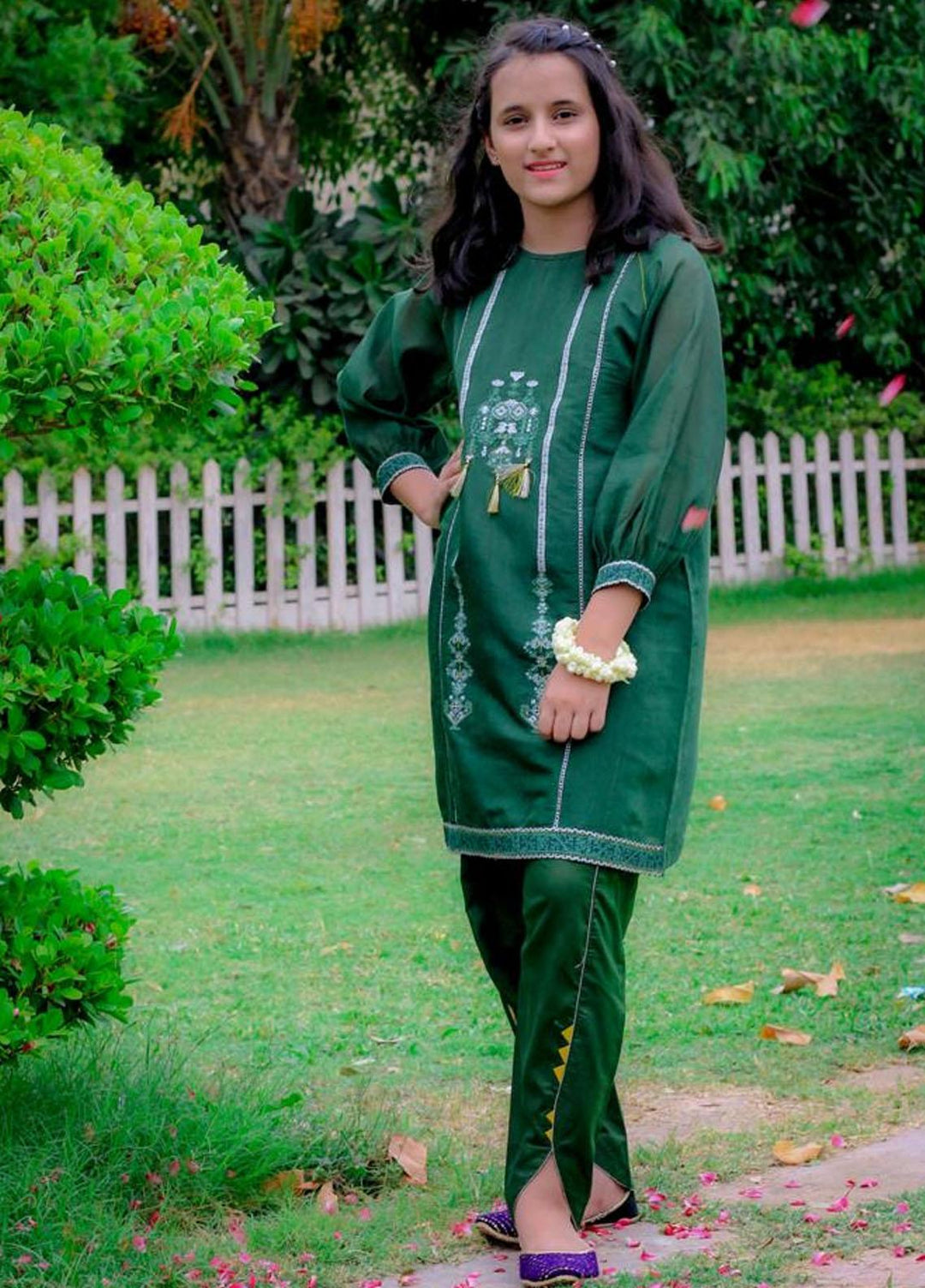 Sania Khan Cotton Fancy Kids 2 Piece Suit - K-02 Bottle Green