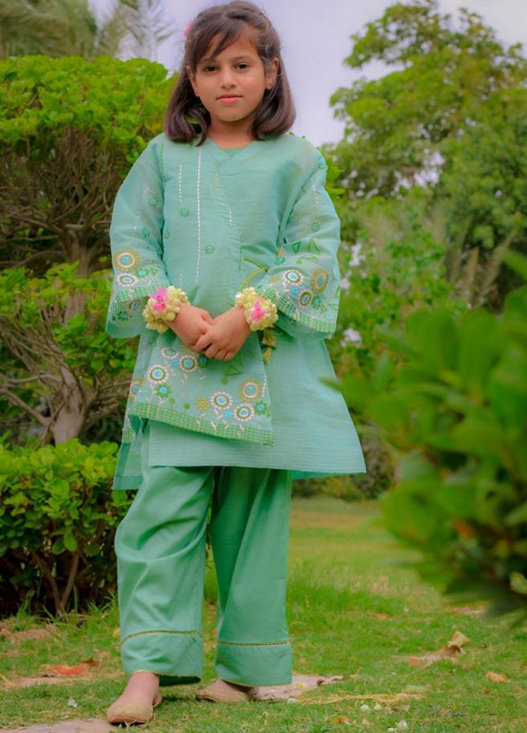 Sania Khan Cotton Fancy Kids 2 Piece Suit - K-04 Sea Green