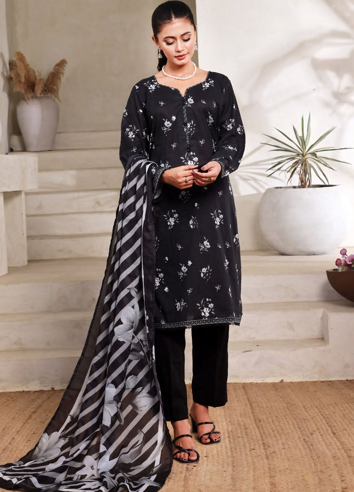Saphron Printed Lawn Suits Unstitched 3 Piece SPH25BNW D-04 - Black & White Collection
