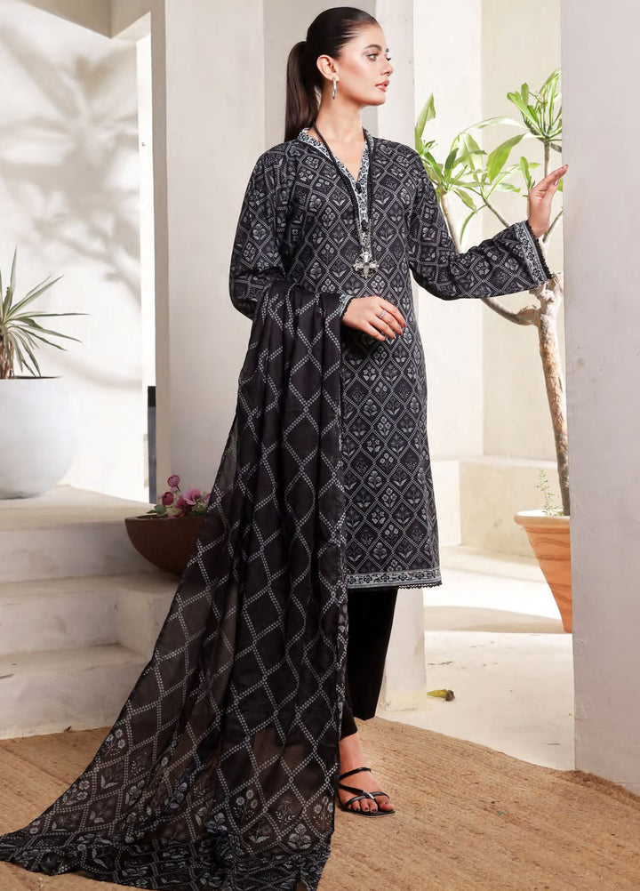 Saphron Printed Lawn Suits Unstitched 3 Piece SPH25BNW D-05 - Black & White Collection