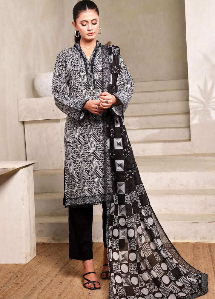 Saphron Printed Lawn Suits Unstitched 3 Piece SPH25BNW D-06 - Black & White Collection