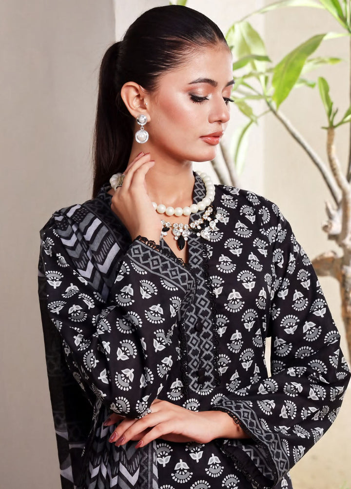 Saphron Printed Lawn Suits Unstitched 3 Piece SPH25BNW D-08 - Black & White Collection