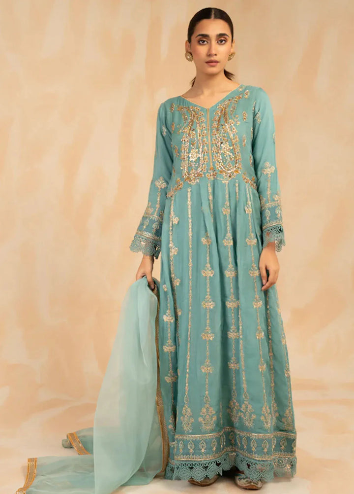 Sara Jahan Pret Embroidered Chiffon 3 Piece Suit BlueBell