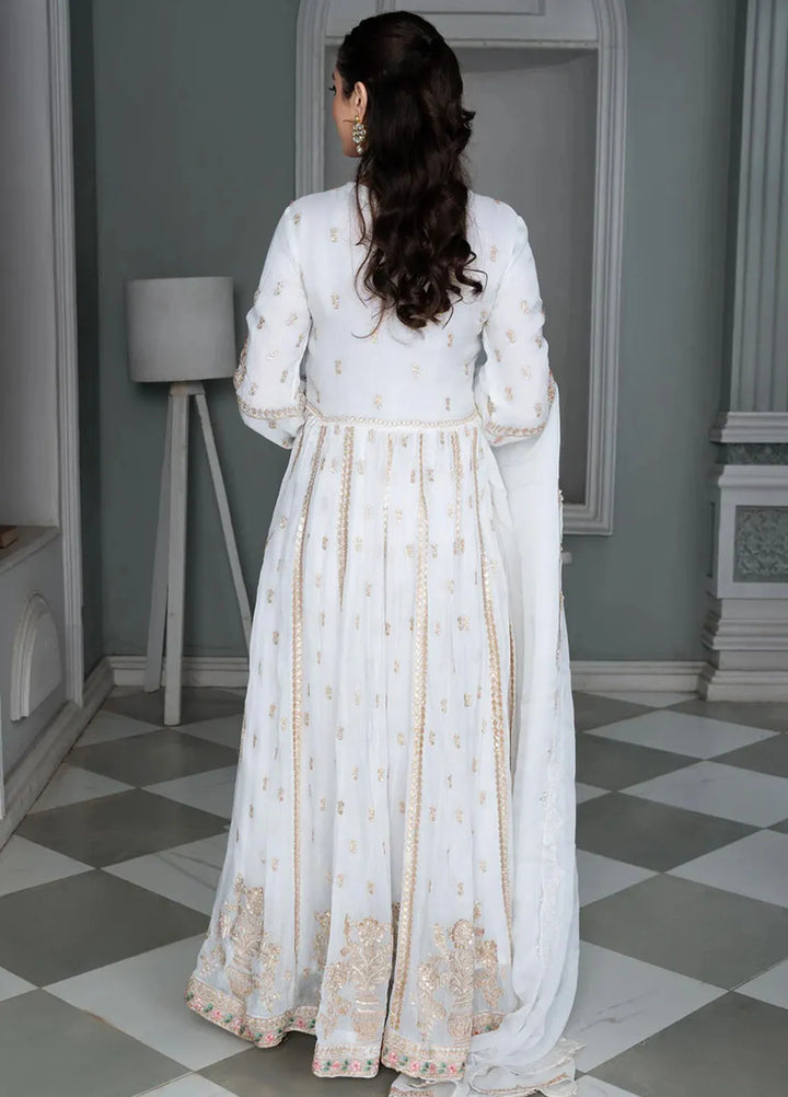 Sara Jahan Pret Embroidered Chiffon 3 Piece Suit White Gold