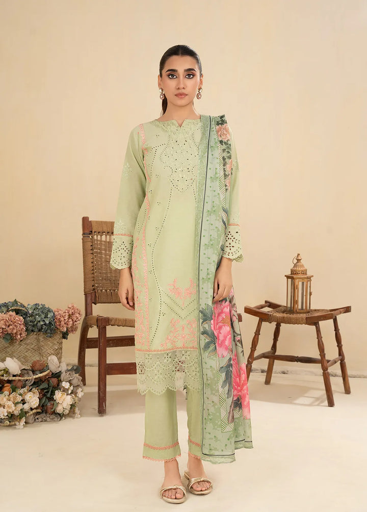 Sara Jahan Pret Embroidered Cotton 3 Piece Suit Evergreen