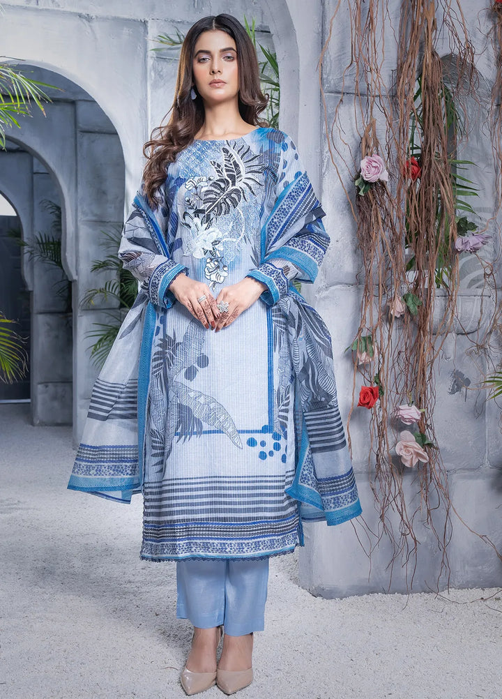 Sara Jahan Pret Embroidered Viscose 3 Piece Suit Blue Eye