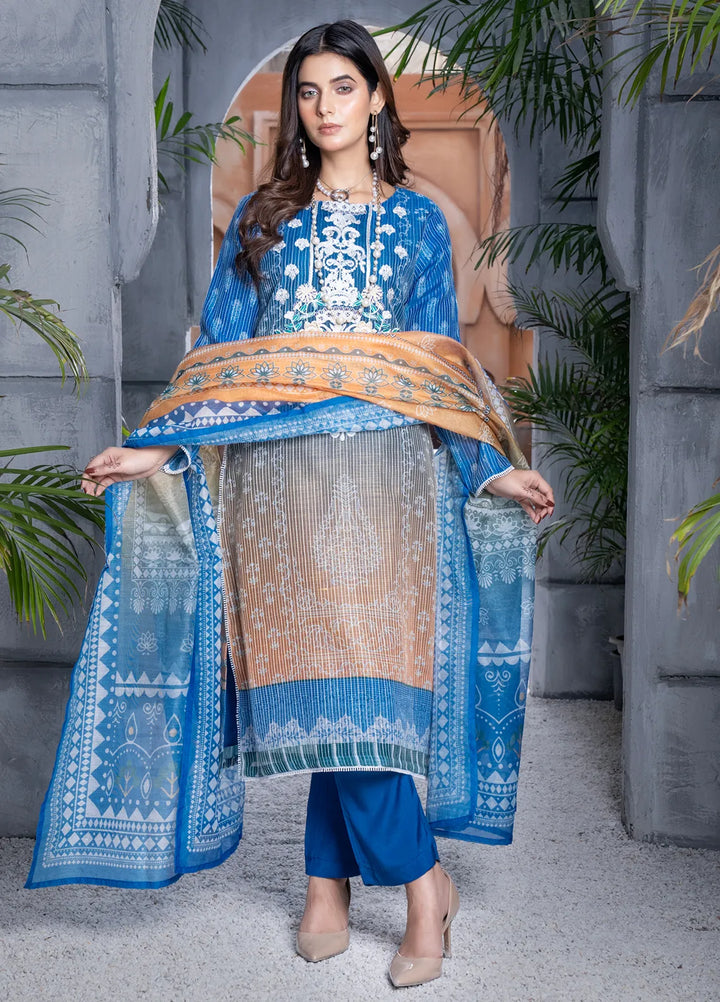 Sara Jahan Pret Embroidered Viscose 3 Piece Suit Ice Blue