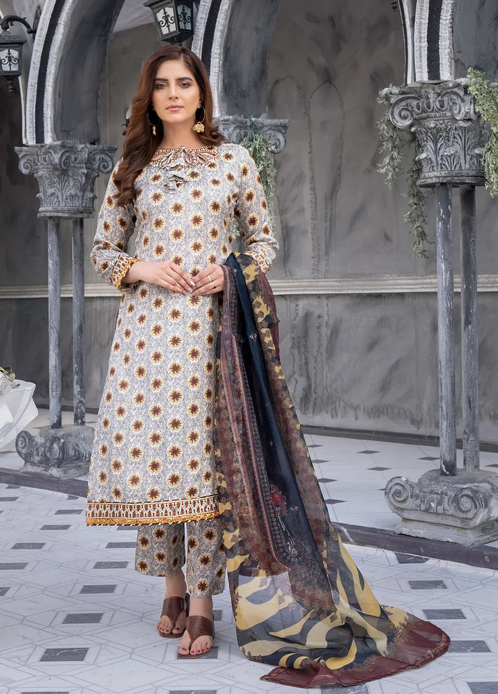 Sara Jahan Pret Printed Cotton 3 Piece Suit Monochrome