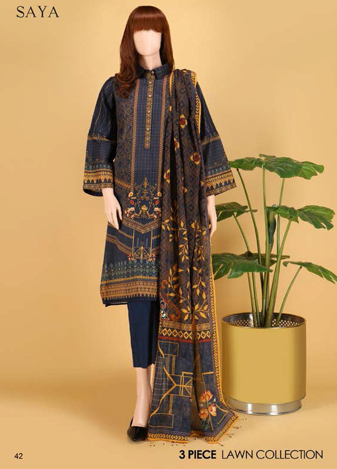 Saya Embroidered Lawn Suits Unstitched 3 Piece SY21SS CHARISMA (UB-2101-13A) - Spring / Summer Collection