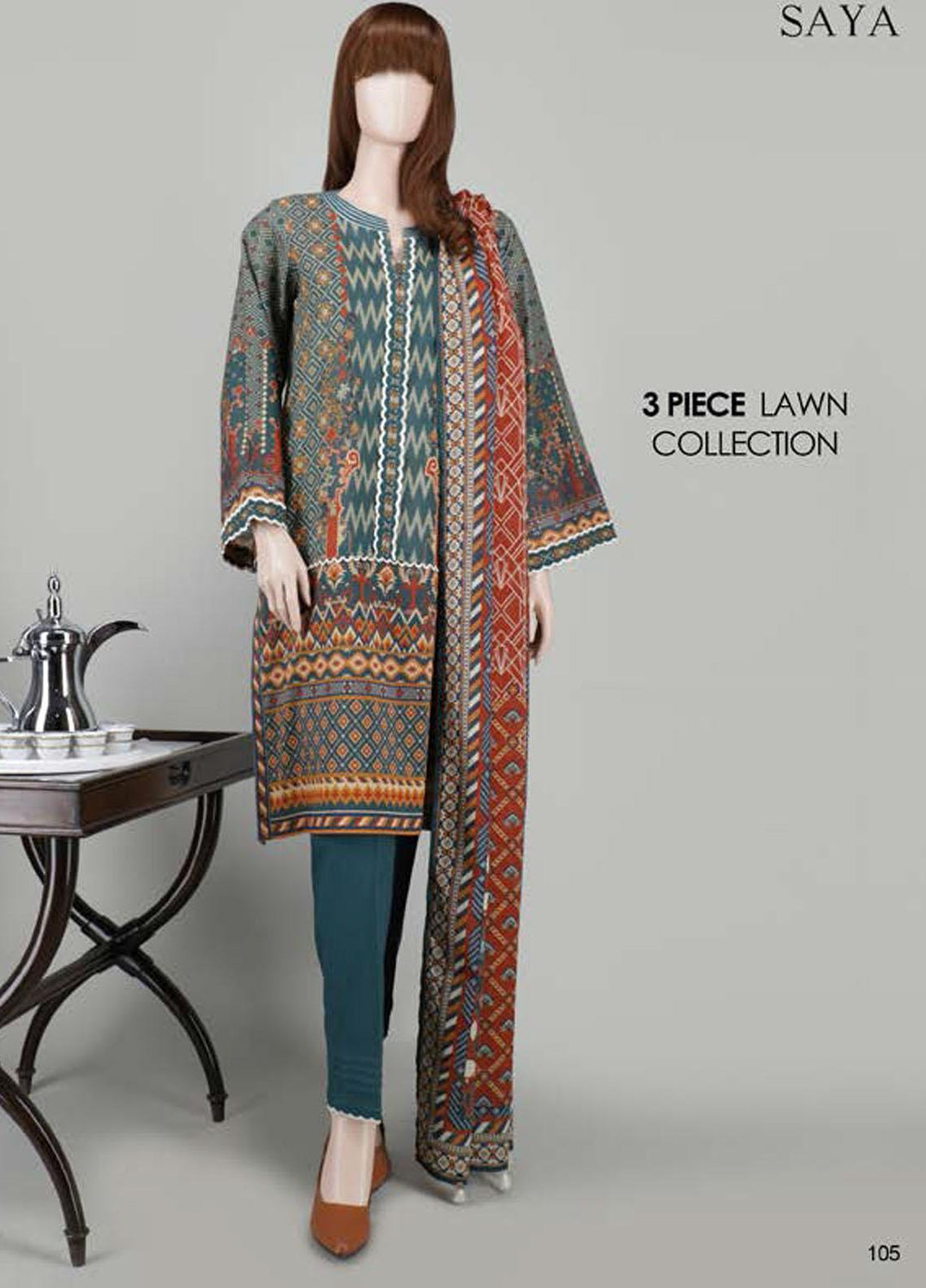 Saya Embroidered Lawn Suits Unstitched 3 Piece SY21SS CONTRASTING MAGIC (UT-2023-17B) - Spring / Summer Collection