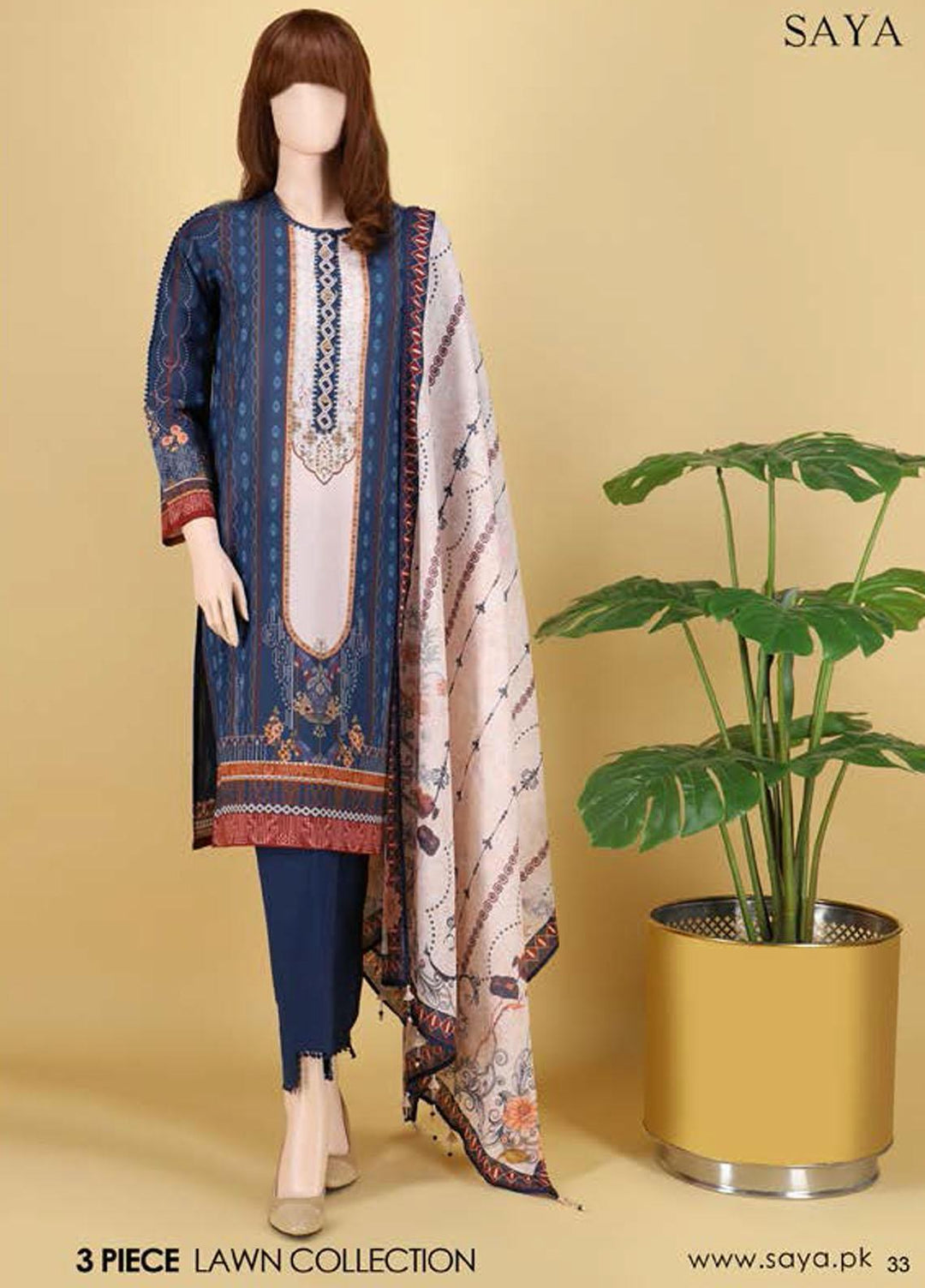 Saya Embroidered Lawn Suits Unstitched 3 Piece SY21SS EVENING SHADE (UB-2101-06A) - Spring / Summer Collection