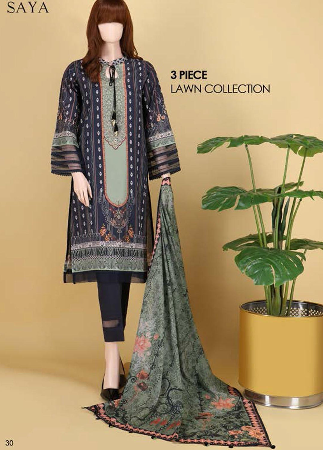 Saya Embroidered Lawn Suits Unstitched 3 Piece SY21SS EVENING SHADE (UB-2101-06B) - Spring / Summer Collection