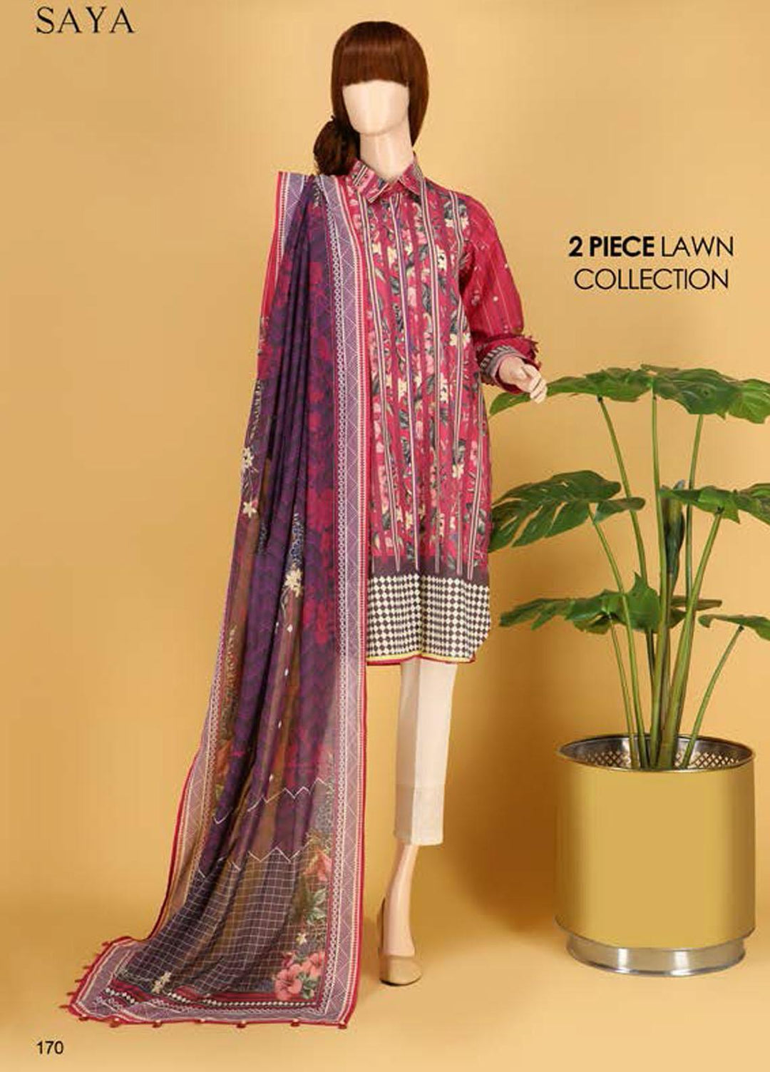 Saya Embroidered Lawn Suits Unstitched 2 Piece SY21SS FLORAL CHEVRONS (UP-2023-19D) - Spring / Summer Collection