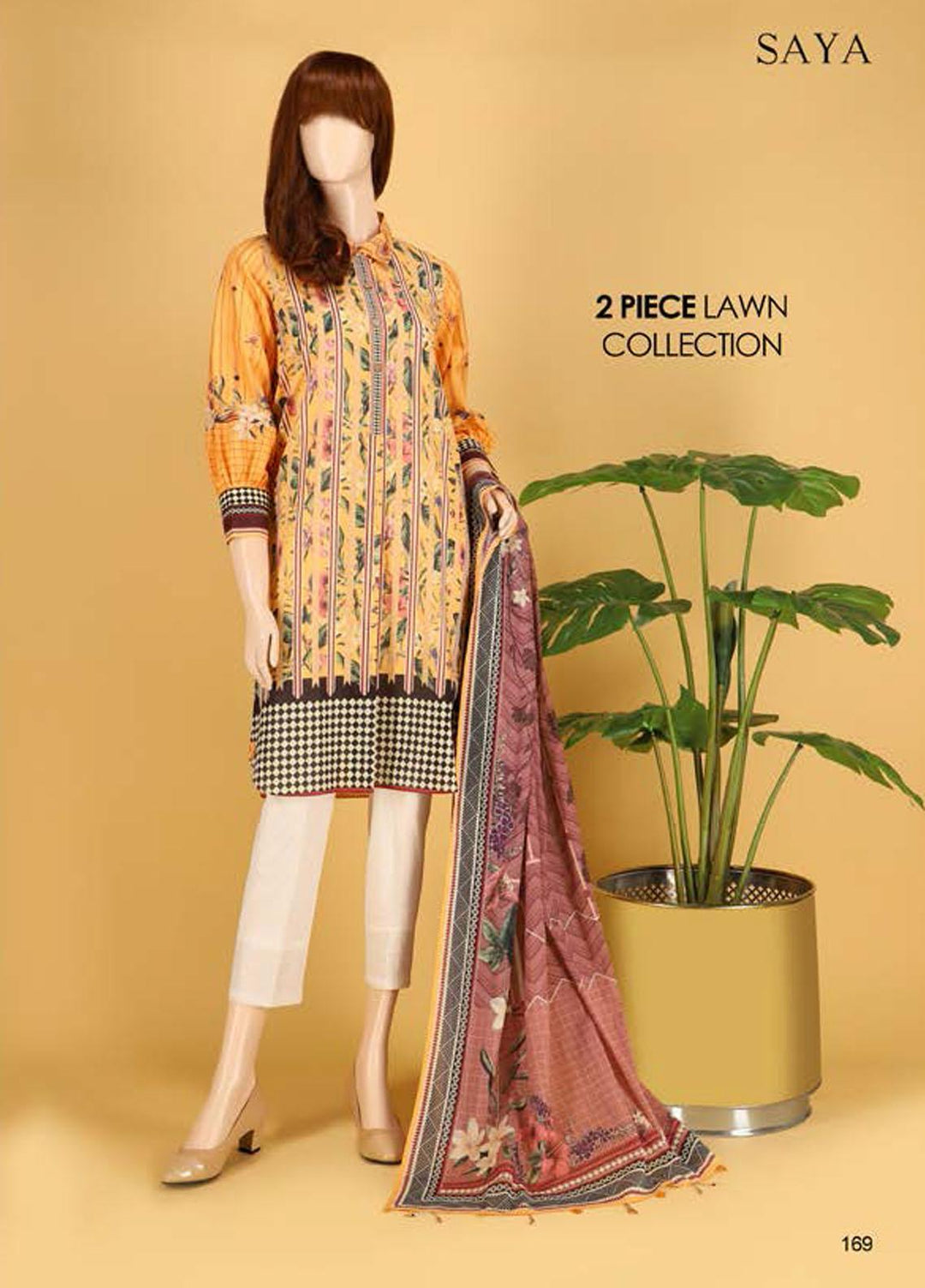Saya Embroidered Lawn Suits Unstitched 2 Piece SY21SS FLORAL CHEVRONS (UP-2023-19C) - Spring / Summer Collection