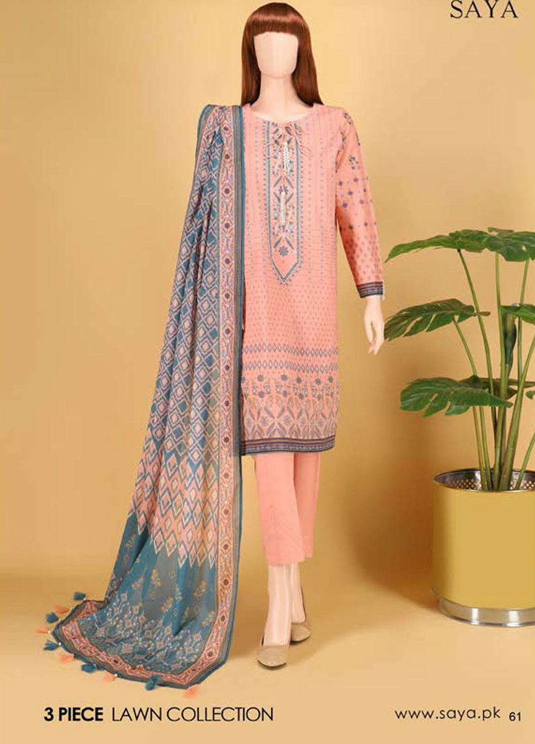 Saya Embroidered Lawn Suits Unstitched 3 Piece SY21SS FRESH CITRON (UP-2101-15B) - Spring / Summer Collection