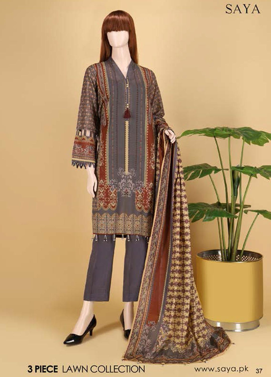 Saya Embroidered Lawn Suits Unstitched 3 Piece SY21SS GRANITE (UG-2101-08C) - Spring / Summer Collection
