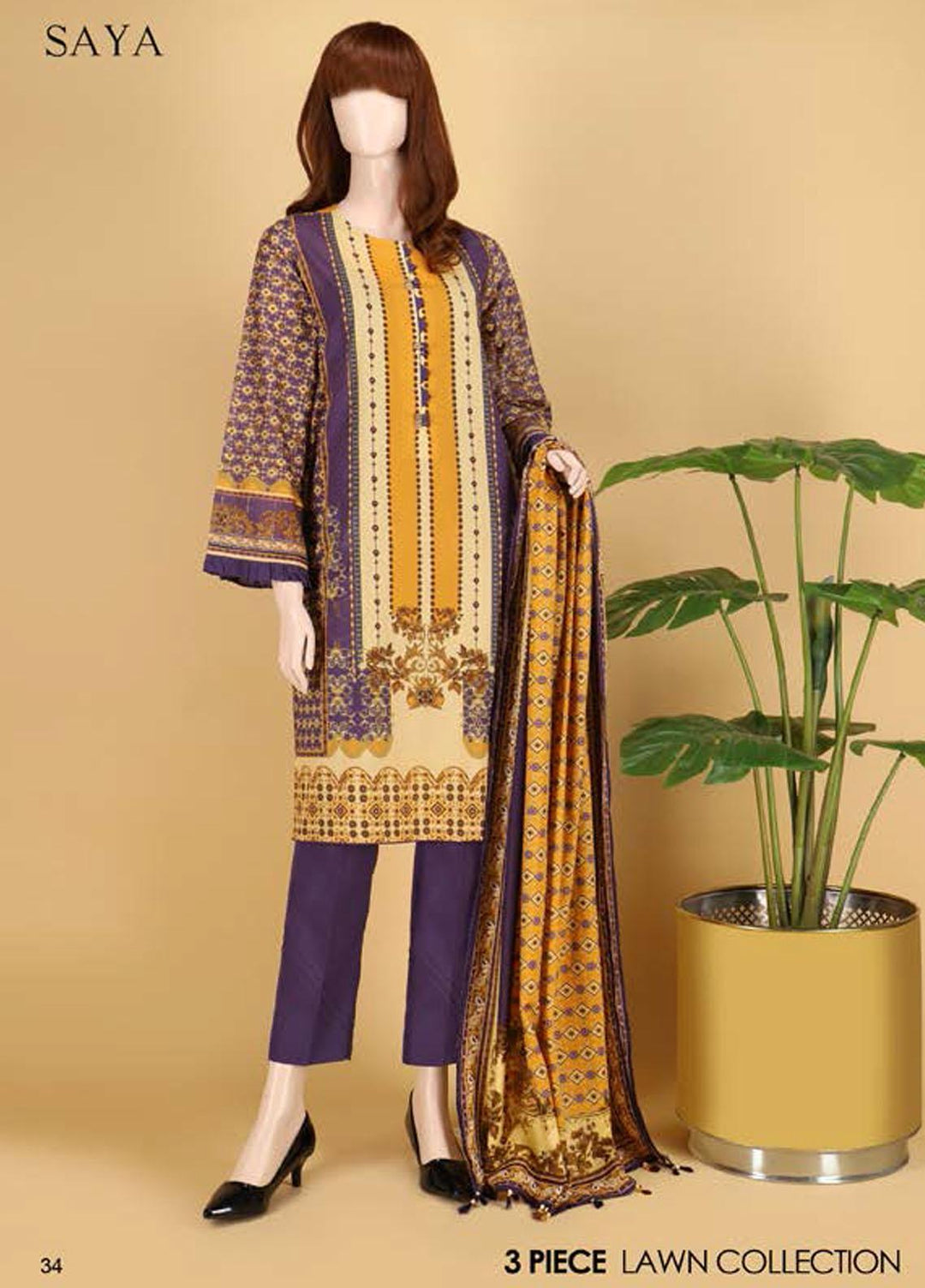 Saya Embroidered Lawn Suits Unstitched 3 Piece SY21SS GRANITE (UP-2101-08B) - Spring / Summer Collection