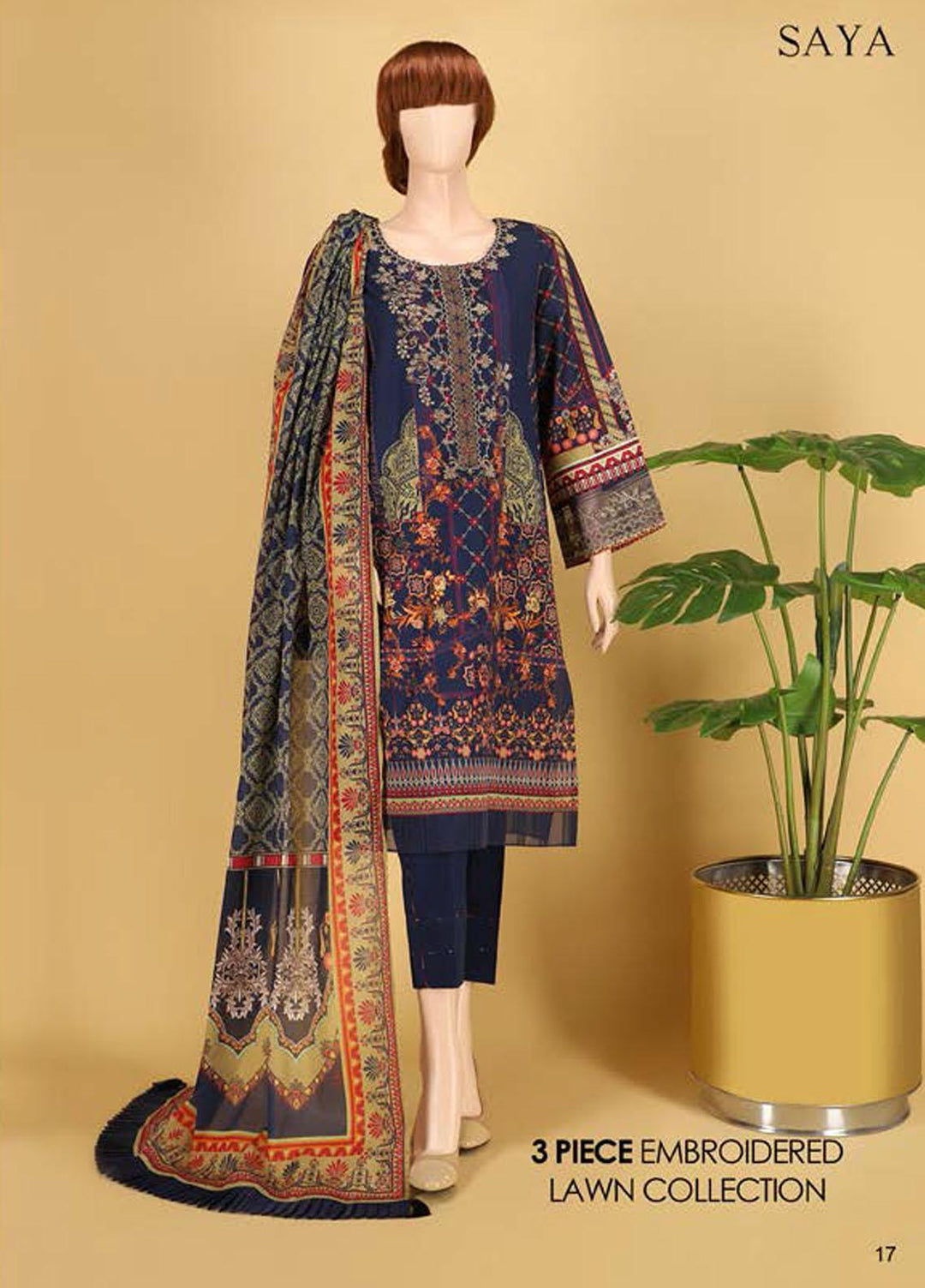 Saya Embroidered Lawn Suits Unstitched 3 Piece SY21SS IN BLOCKS (UB-2023-21D) - Spring / Summer Collection
