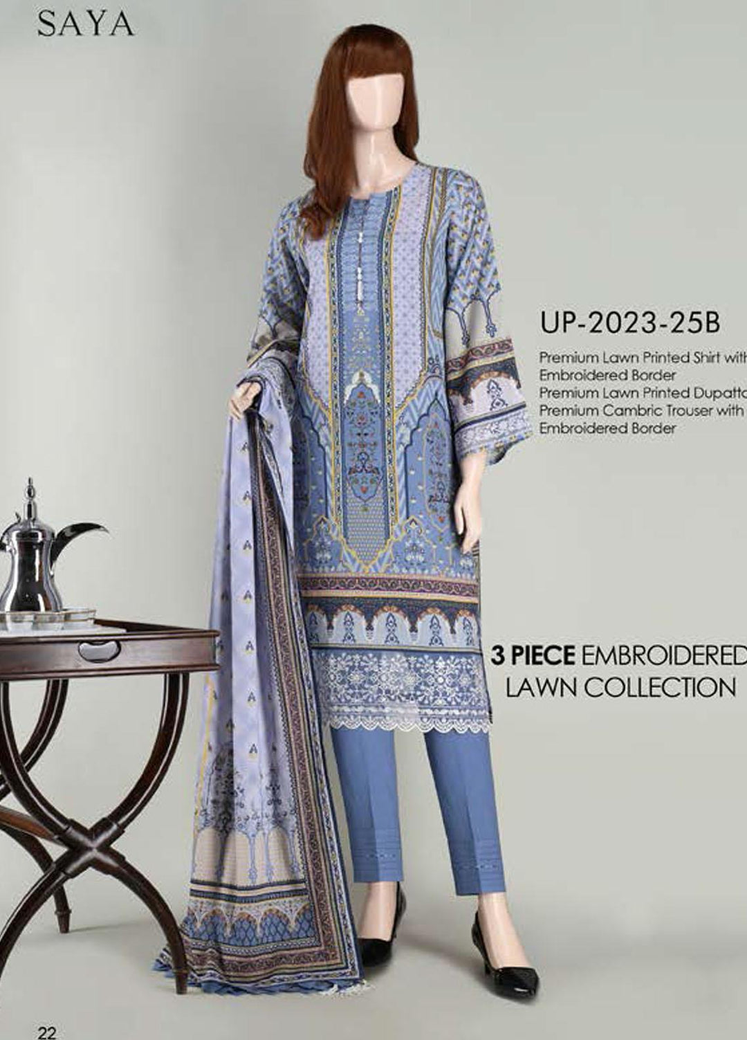 Saya Embroidered Lawn Suits Unstitched 3 Piece SY21SS JEWEL MYSTERY (UB-2023-25B) - Spring / Summer Collection