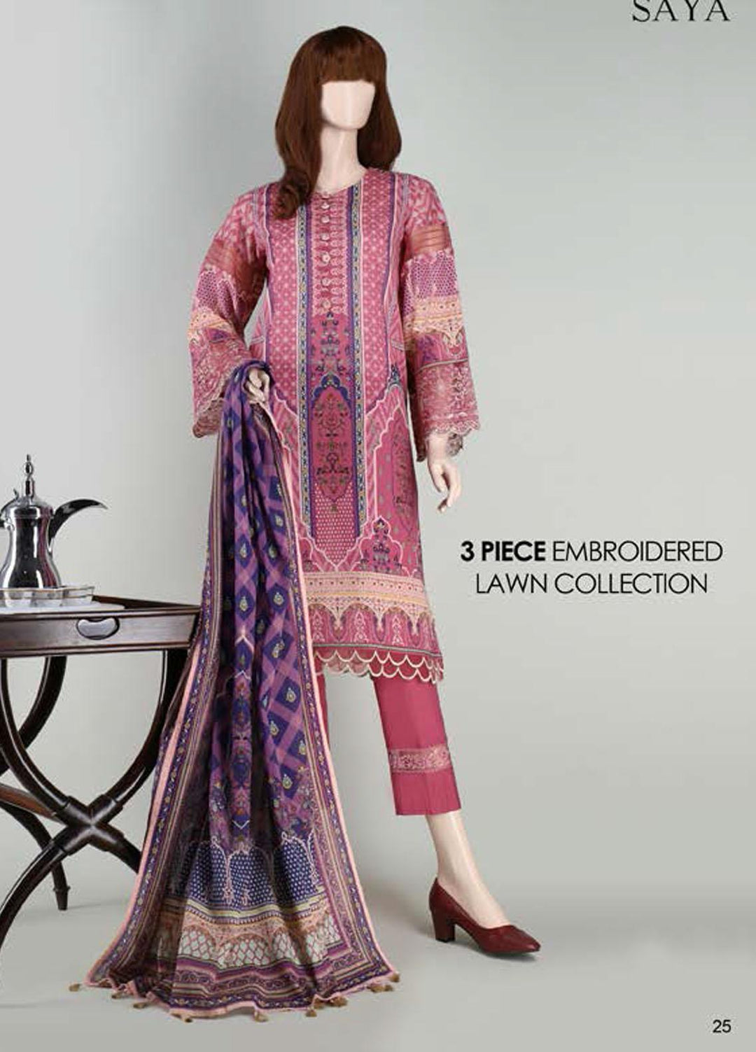 Saya Embroidered Lawn Suits Unstitched 3 Piece SY21SS JEWEL MYSTERY (UP-2023-25D) - Spring / Summer Collection