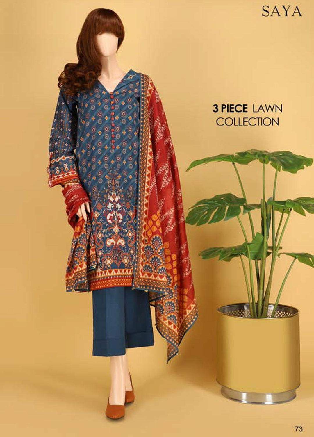 Saya Embroidered Lawn Suits Unstitched 3 Piece SY21SS LINEAR GEOMETRY (UG-2023-06A) - Spring / Summer Collection
