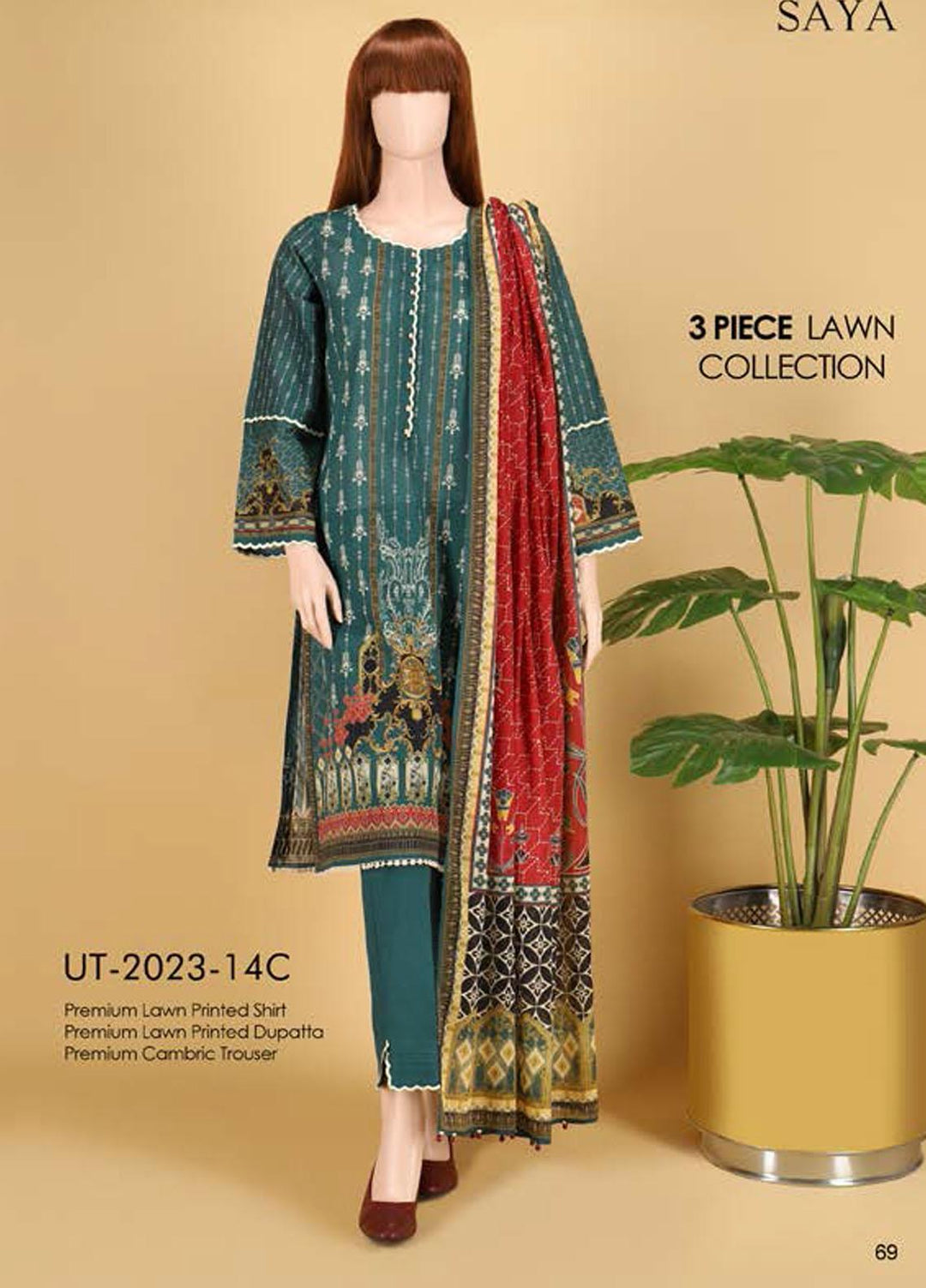 Saya Embroidered Lawn Suits Unstitched 3 Piece SY21SS NIGHT LIGHT (UT-2023-14C) - Spring / Summer Collection