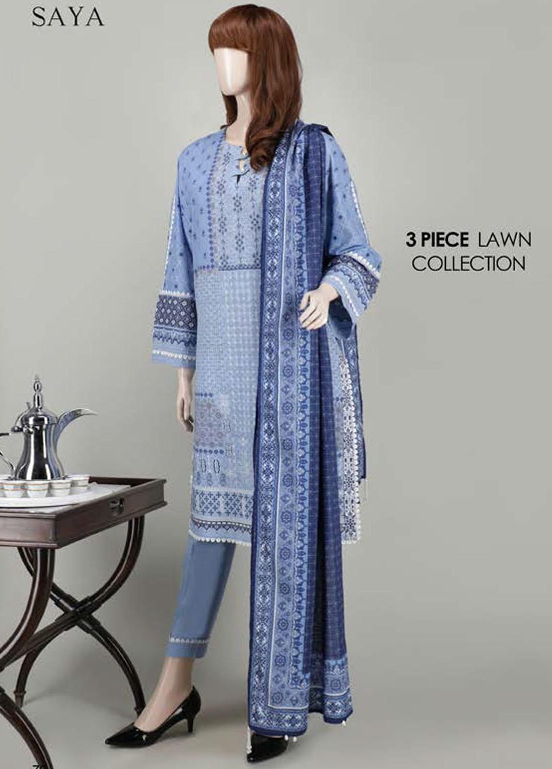 Saya Embroidered Lawn Suits Unstitched 3 Piece SY21SS POWDER PEARL (UB-2023-08D) - Spring / Summer Collection