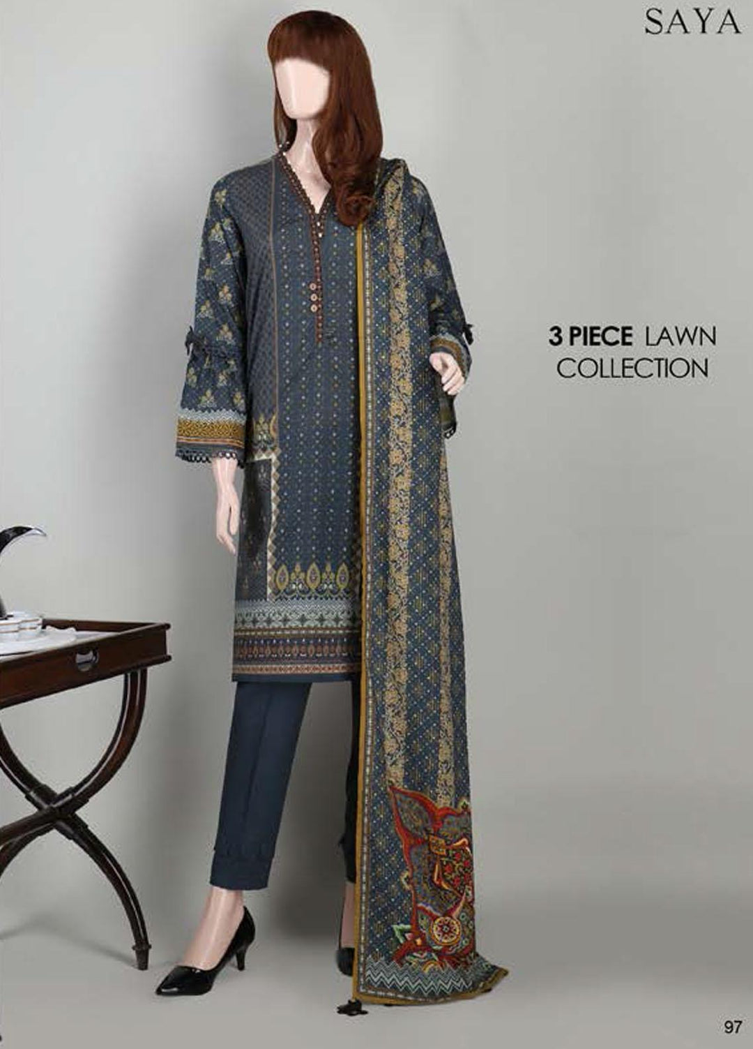 Saya Embroidered Lawn Suits Unstitched 3 Piece SY21SS SHOOTING STAR (UB-2023-15D) - Spring / Summer Collection