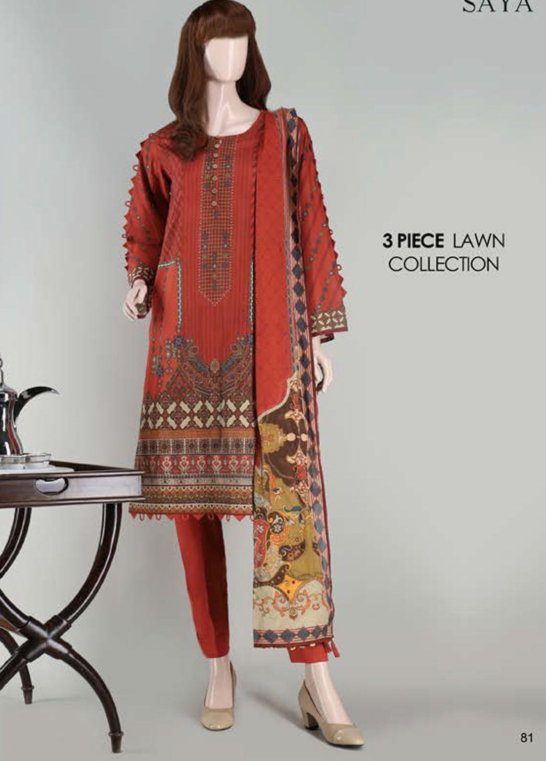Saya Embroidered Lawn Suits Unstitched 3 Piece SY21SS SYMMETRICAL BRICKS (UR-2023-04C) - Spring / Summer Collection