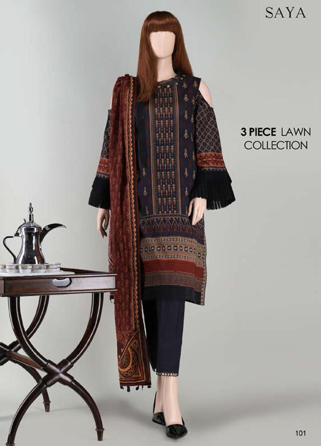 Saya Embroidered Lawn Suits Unstitched 3 Piece SY21SS TRIBAL SPECKLE (UG-2023-16A) - Spring / Summer Collection