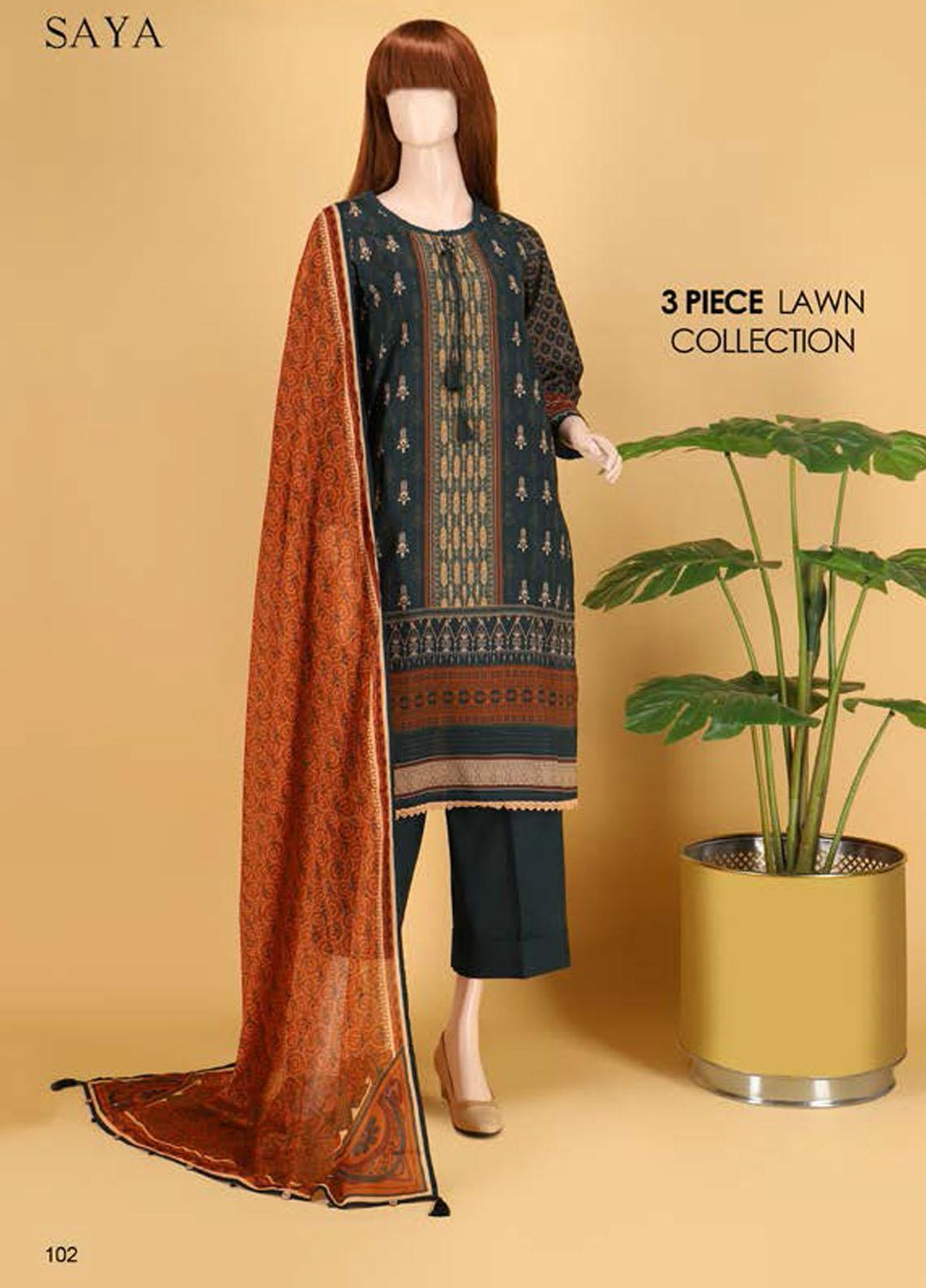 Saya Embroidered Lawn Suits Unstitched 3 Piece SY21SS TRIBAL SPECKLE (UG-2023-16D) - Spring / Summer Collection