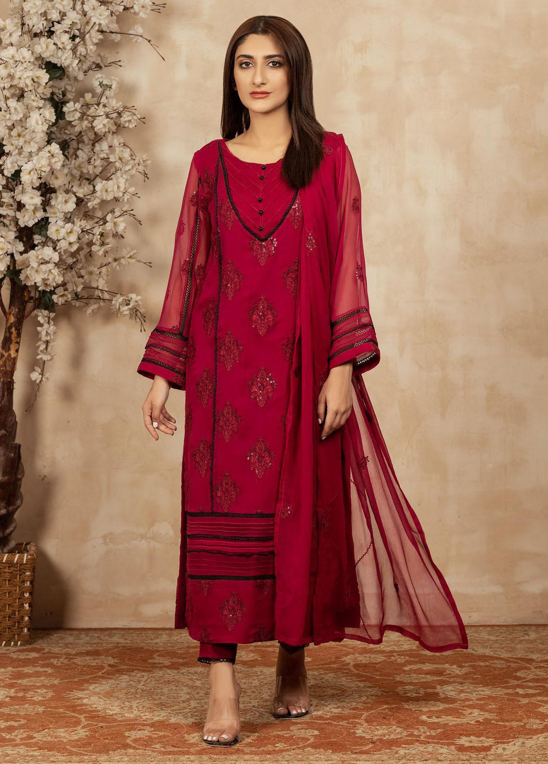 Senorita By Shamooz Embroidered Chiffon Suits Unstitched 3 Piece SHM23S SU-058 - Luxury Collection