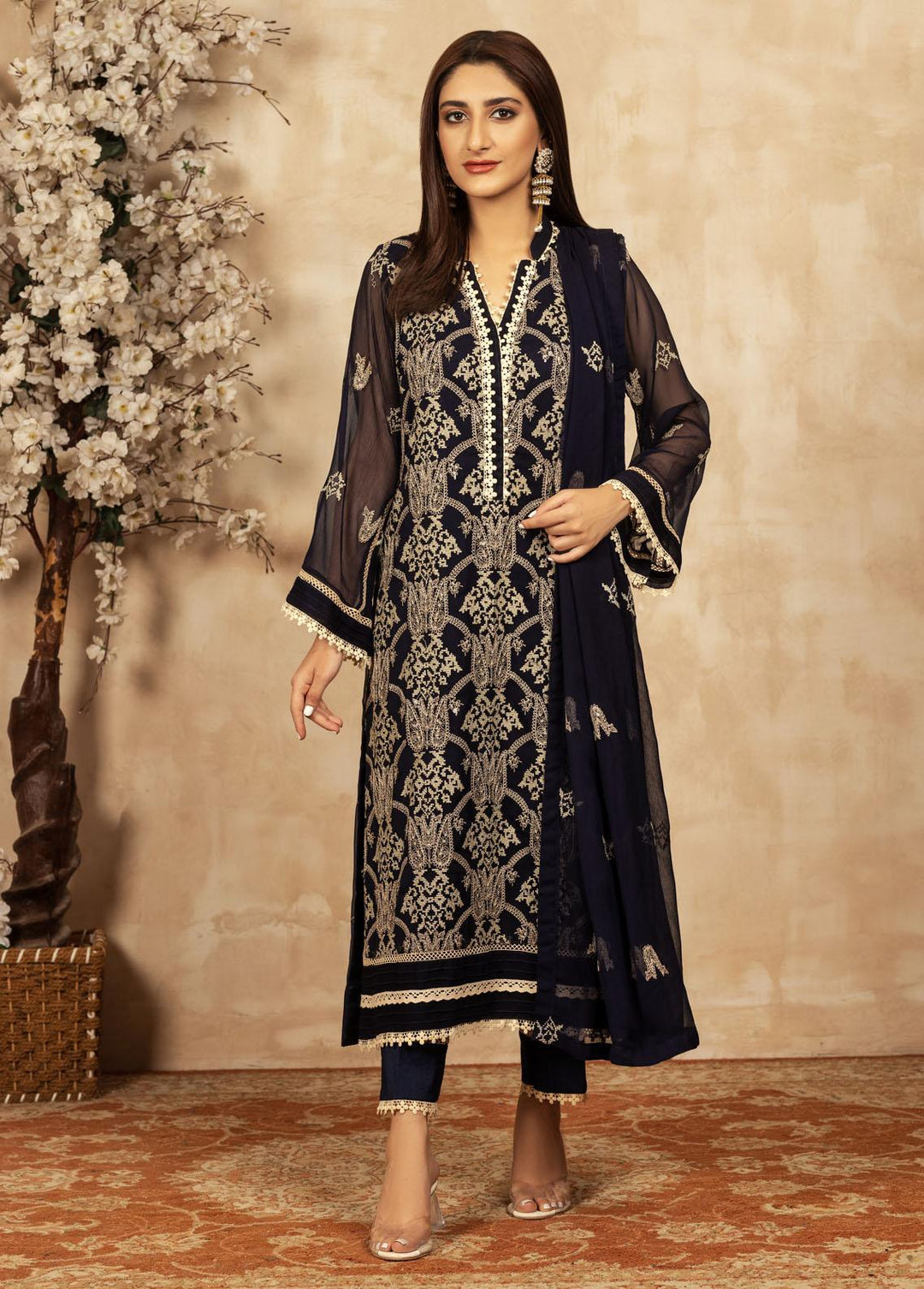Senorita By Shamooz Embroidered Chiffon Suits Unstitched 3 Piece SHM23S SU-060 - Luxury Collection