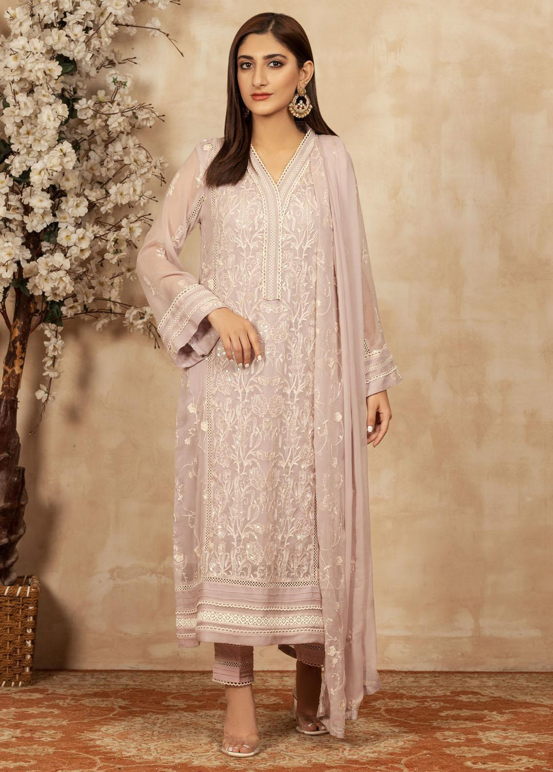 Senorita By Shamooz Embroidered Chiffon Suits Unstitched 3 Piece SHM23S SU-062 - Luxury Collection