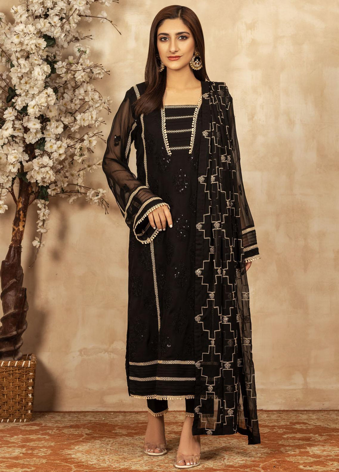 Senorita By Shamooz Embroidered Chiffon Suits Unstitched 3 Piece SHM23S SU-063 - Luxury Collection