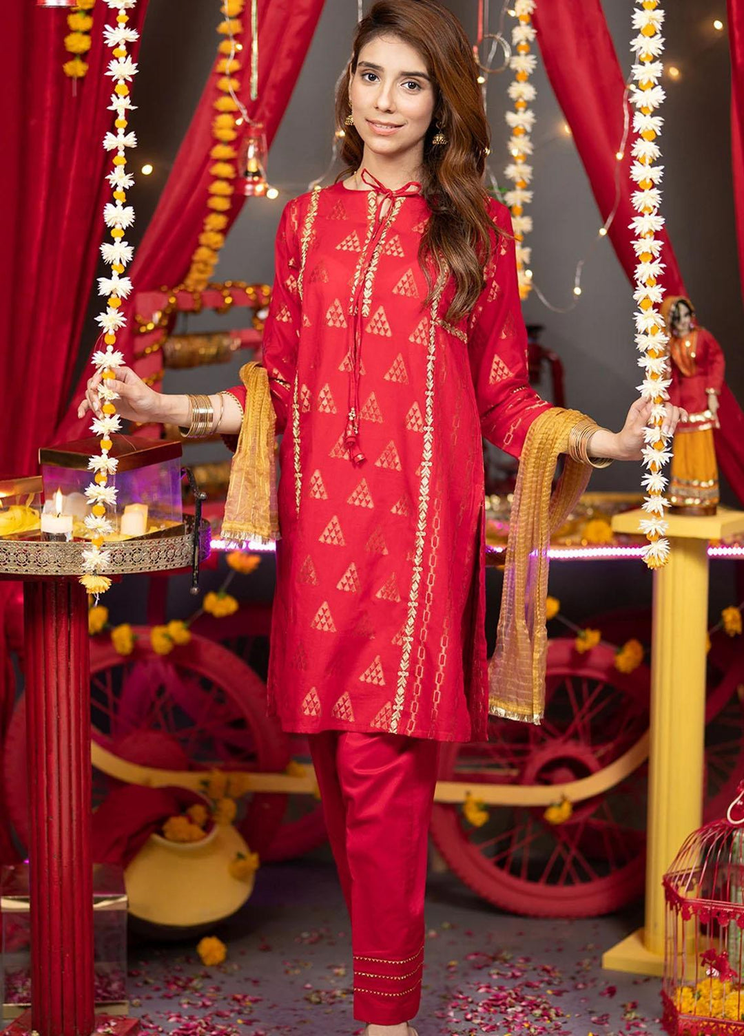 Senorita Cotton Casual Girls 3 Piece Suit - GBD-01745-RED