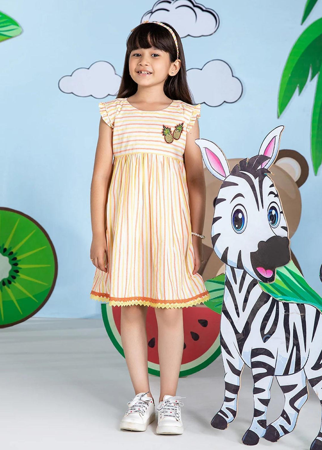 Senorita Cotton Casual Girls Frocks - KAH-01603-WHT/MCL