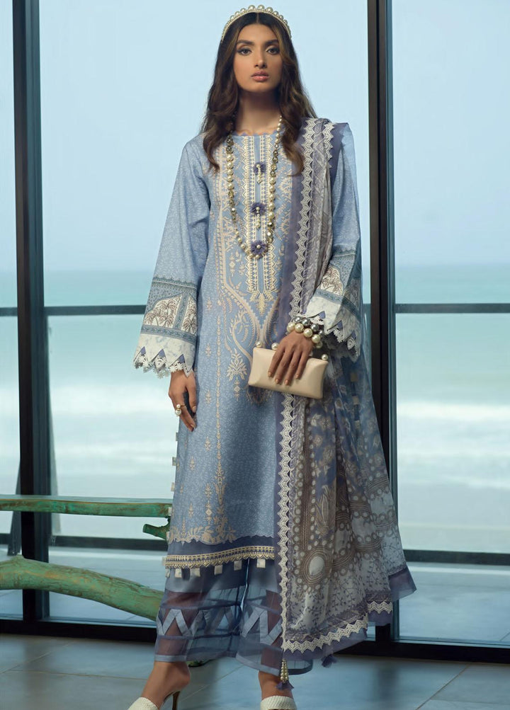 Pearls of the Ocean By Seran Embroidered Lawn Suits Unstitched 3 Piece SRN22PO 01 Morning Mist - Eid Collection