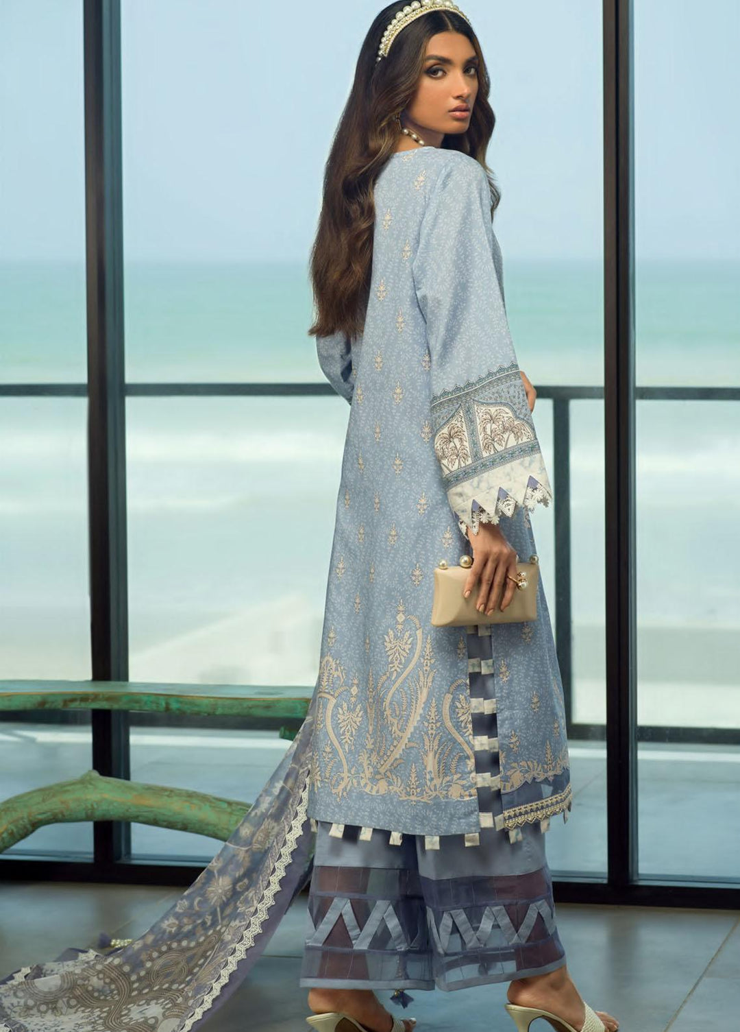 Pearls of the Ocean By Seran Embroidered Lawn Suits Unstitched 3 Piece SRN22PO 01 Morning Mist - Eid Collection